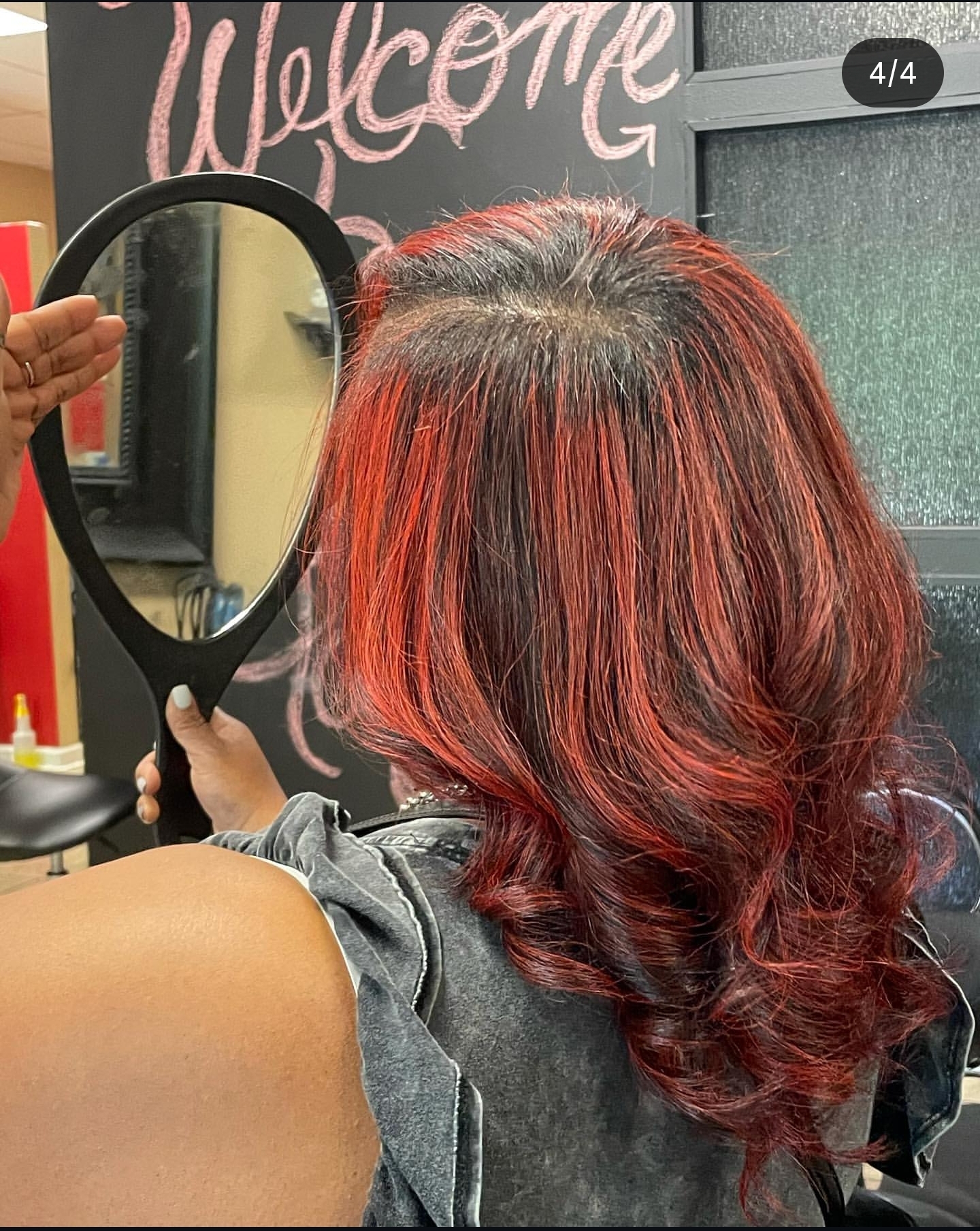 Vivid red dimensional color with a curled blowout